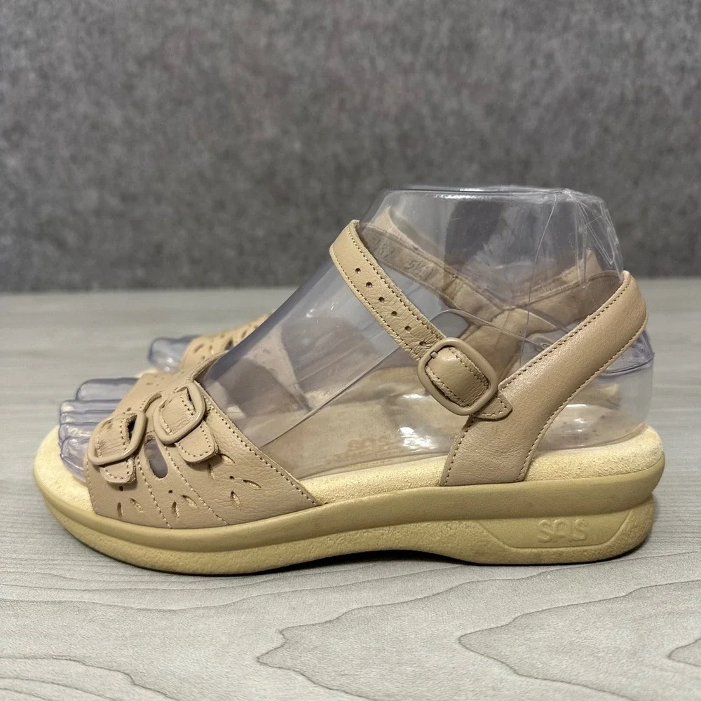 SAS Duo Sandals Womens 5.5 M Tan Leather‎ Comfort Triple Strap Buckle Shoes